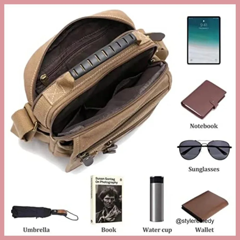 Canvas Messenger Bag Crossbody Shoulder Bag Work Bag Vintage Multi-function